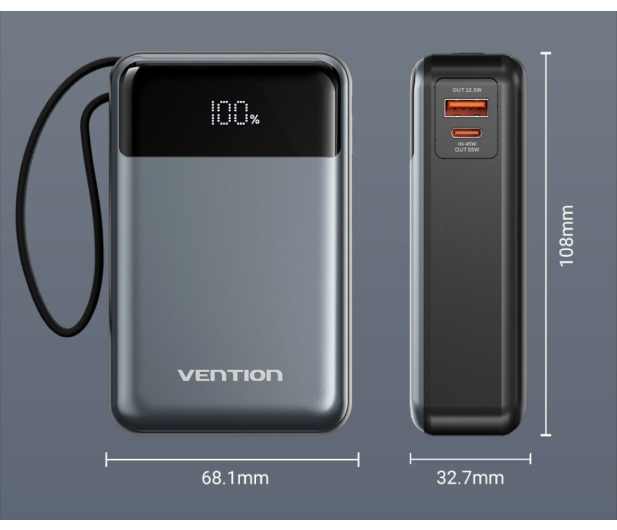 Vention Powerbank 20000mAh 65W z wbudowanym kablem USB-C - 1543388 - zdjęcie 5